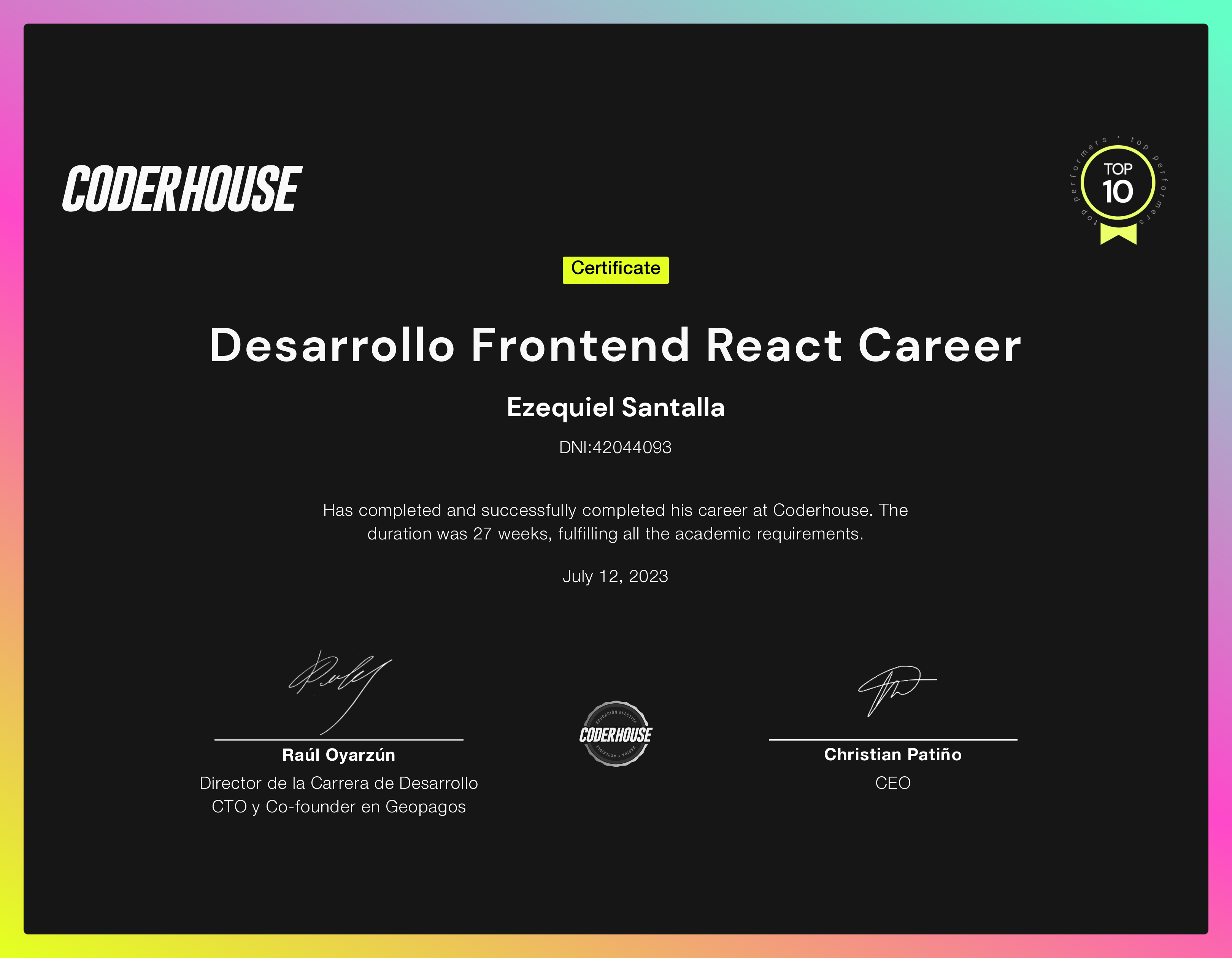 Frontend Career Certificate CoderHouse